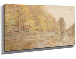 Albert Goodwin 18" x 12" / Stretched Canvas Wrap Autumn At Braunston North Devon By Albert Goodwin