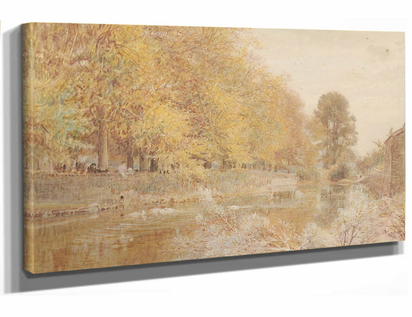 Albert Goodwin 18" x 12" / Stretched Canvas Wrap Autumn At Braunston North Devon By Albert Goodwin