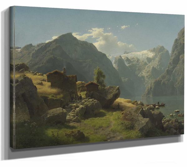 Hans Gude 14" x 11" / Stretched Canvas Wrap Balestrand By Hans Gude