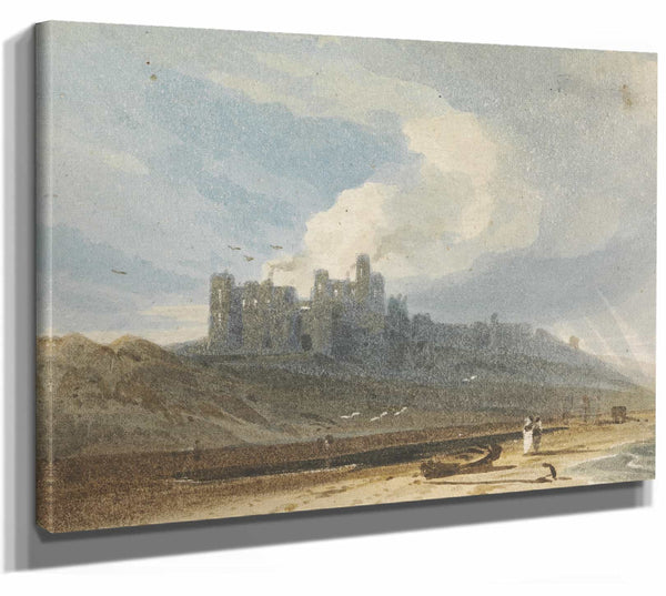 John Varley 14" x 11" / Stretched Canvas Wrap Bamburgh Castle Northumberland By John Varley