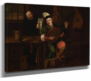 Michał Stachowicz 14" x 11" / Stretched Canvas Wrap Bandura Player With A Jew (1800) By Michał Stachowicz