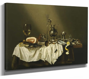 Willem Claesz Heda 14" x 11" / Stretched Canvas Wrap Banquet Piece With Ham (1656) By Willem Claesz Heda