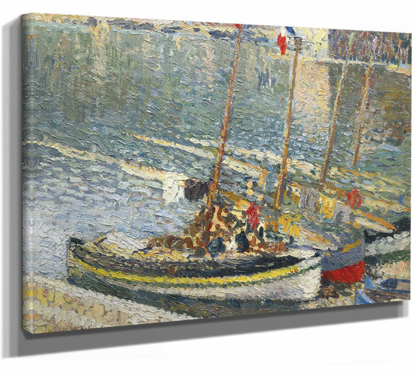 Henri Martin 14" x 11" / Stretched Canvas Wrap Barques A Collioure By Henri Martin