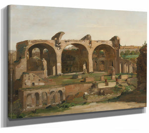 Follower Of Jean Baptiste Camille Corot 14" x 11" / Stretched Canvas Wrap Basilica Of Constantine In The Roman Forum By Follower Of Jean Baptiste Camille Corot