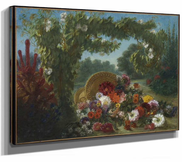 Eugene Delacroix 14" x 11" / Stretched Canvas Wrap Basket Of Flowers (1848–49) By Eugene Delacroix