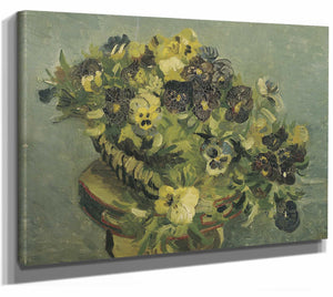 Vincent Van Gogh 14" x 11" / Stretched Canvas Wrap Basket Of Pansies On A Small Table (1887) By Vincent Van Gogh