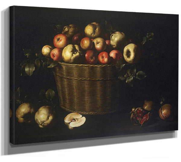 Juan De Zurbaran 14" x 11" / Stretched Canvas Wrap Basket With Apples Quinces And Pomegranates (From 1643 Until 1645) By Juan De Zurbaran