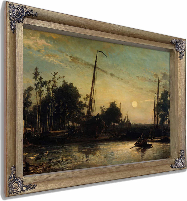 Bateau En Construction En Bord De Canal Paysage Hollandais By Johan Barthold Jongkind