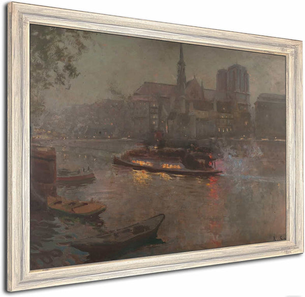 Bateau Mouche Sur La Seine Le Soir Devant Notre Dame By Adolphe Ernest Gumery