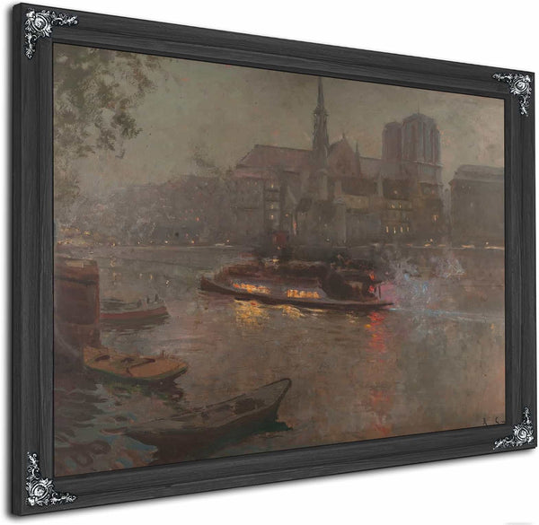 Bateau Mouche Sur La Seine Le Soir Devant Notre Dame By Adolphe Ernest Gumery