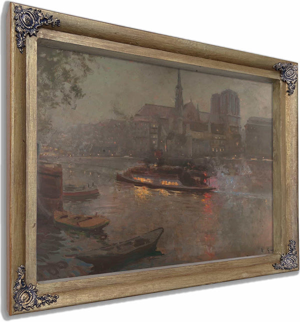 Bateau Mouche Sur La Seine Le Soir Devant Notre Dame By Adolphe Ernest Gumery