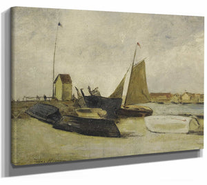 Jules Hereau 14" x 11" / Stretched Canvas Wrap Bateaux Au Port By Jules Hereau