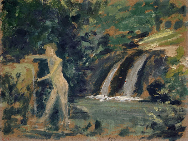 Ernst Schiess Bathing Boy In A River In The Woods By Ernst Schiess