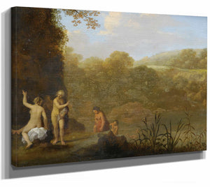 Cornelis Van Poelenburch 14" x 11" / Stretched Canvas Wrap Bathing Girls By Cornelis Van Poelenburch