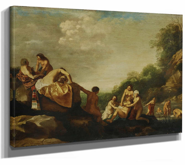 Dirck Van Der Lisse 14" x 11" / Stretched Canvas Wrap Bathing Nymphs By Dirck Van Der Lisse