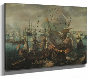 Cornelis Claesz Van Wieringen 14" x 11" / Stretched Canvas Wrap Battle Of Gibraltar In 1607 By Cornelis Claesz Van Wieringen