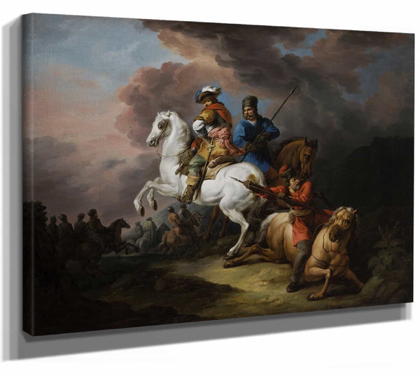 Jan Bogumił Plersch 14" x 11" / Stretched Canvas Wrap Battle Scene (1800) By Jan Bogumił Plersch