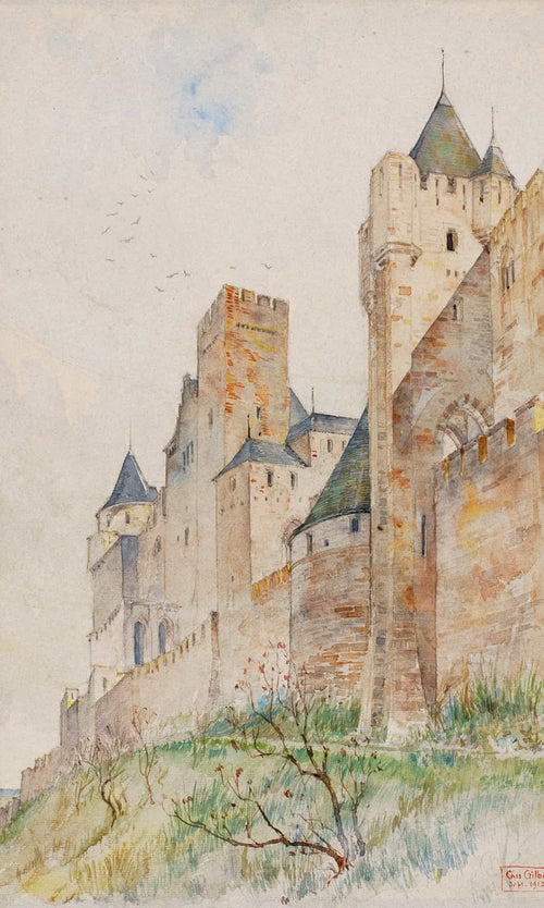 Cass Gilbert 12" x 18" / Unframed Paper Battlements Of Carcassonne France By Cass Gilbert