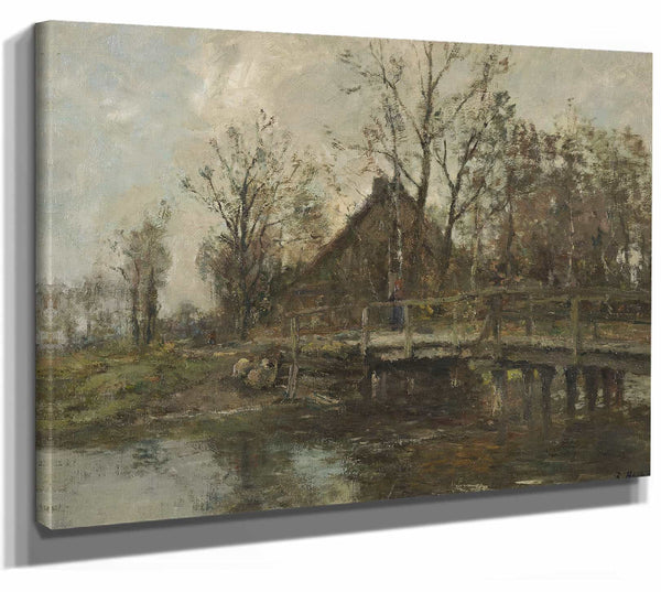 Rudolf Hockner 14" x 11" / Stretched Canvas Wrap Bauernhof Am Wasser By Rudolf Hockner