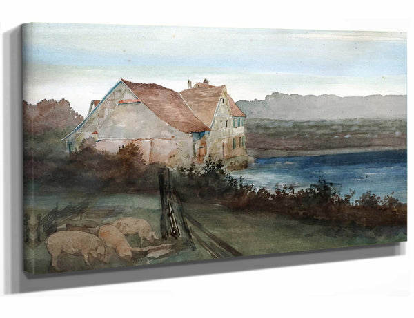 Charles Spindler 18" x 12" / Stretched Canvas Wrap Bauernhof Im Elsass By Charles Spindler