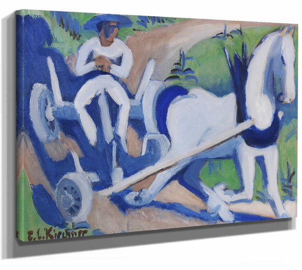 Ernst Ludwig Kirchner 14" x 11" / Stretched Canvas Wrap Bauernwagen Mit Pferd By Ernst Ludwig Kirchner