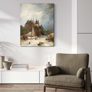 Andreas Achenbach Beach By A Town With Old Tower And Rampart By Andreas Achenbach