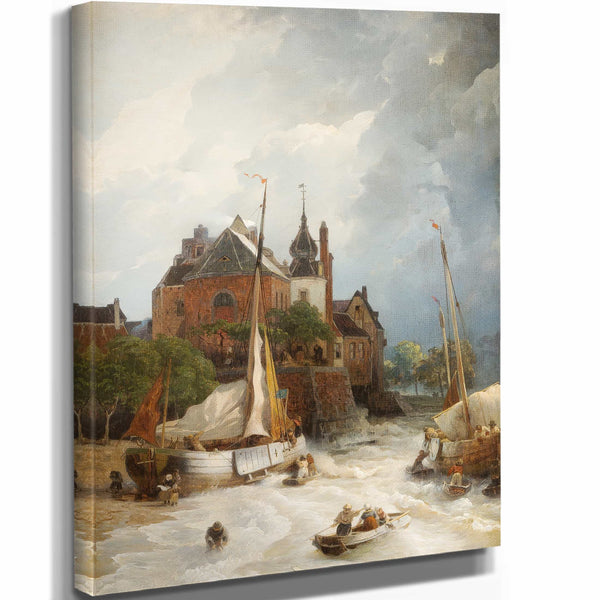 Andreas Achenbach Beach By A Town With Old Tower And Rampart By Andreas Achenbach