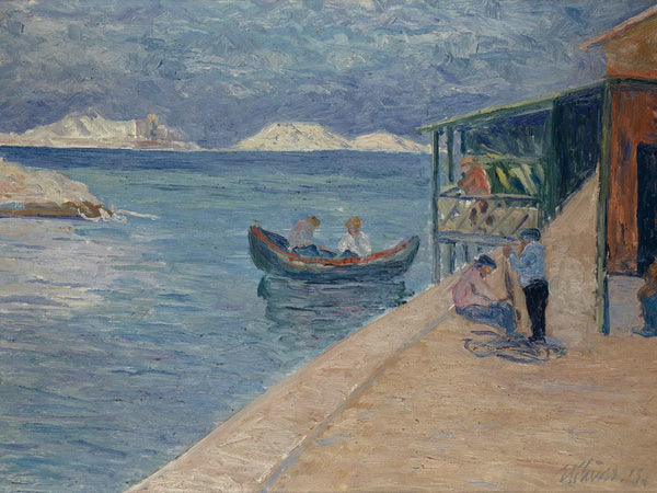 Ernst Schiess Beach With Fishermans Inn By Ernst Schiess