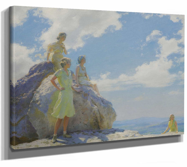 Charles Courtney Curran 14" x 11" / Stretched Canvas Wrap Bear Rocks By Charles Courtney Curran