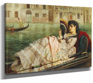 K Halswelle 14" x 11" / Stretched Canvas Wrap Beautiful Venetian Lady In The Gondola By K Halswelle