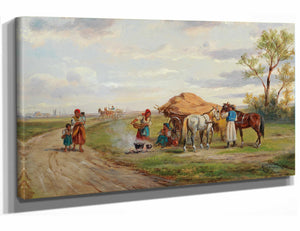 Alfred Steinacker 18" x 12" / Stretched Canvas Wrap Begegnung Auf Der Landstra?e By Alfred Steinacker