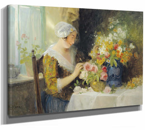 Carl Duxa 14" x 11" / Stretched Canvas Wrap Beim Blumen Arrangieren By Carl Duxa