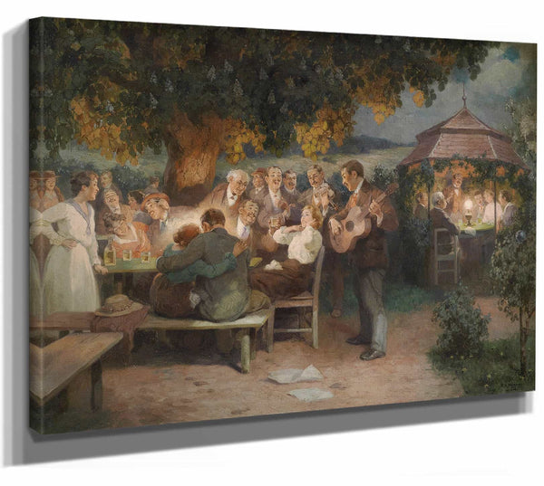 Rudolf Alfred Hoger 14" x 11" / Stretched Canvas Wrap Beim Heurigen By Rudolf Alfred Hoger