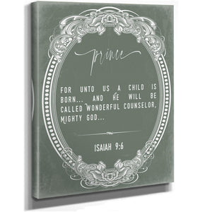 Bella Frye 11 x 14 inches / Stretched Canvas Wrap Isaiah 9:6 Wall Art – Prince of Peace – Christian Christmas Scripture Print
