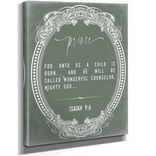 Bella Frye 11 x 14 inches / Stretched Canvas Wrap Isaiah 9:6 Wall Art – Prince of Peace – Christian Christmas Scripture Print