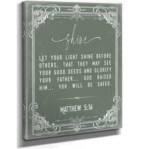 Bella Frye 11 x 14 inches / Stretched Canvas Wrap Matthew 5:16 Wall Art – Let Your Light Shine – Christian Bible Verse Print