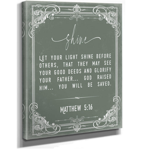 Bella Frye 11 x 14 inches / Stretched Canvas Wrap Matthew 5:16 Wall Art – Let Your Light Shine – Christian Bible Verse Print