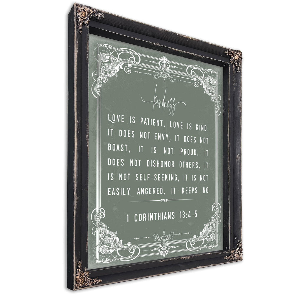 Bella Frye 11 x 14 inches / Black Frame Love Is Kind – 1 Corinthians 13:4-5 Bible Verse Wall Art, Love, Patience & Kindness Art