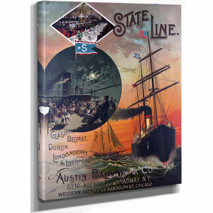 Bella Frye 11 x 14 / Stretched Canvas Wrap Shipping State Line to Ireland, Liverpool Framed Art - Vintage Artwork Print