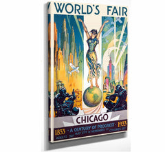 Bella Frye 12 x 18 / Stretched Canvas Wrap Chicago 1933 World's Fair Poster Framed Art - Vintage Artwork Print