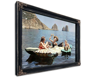 Bella Frye 24" x 18" / Black Frame Women Eating Pasta, Color Photograph of Three Women Eating Spaghetti, Fun Kitchen Art