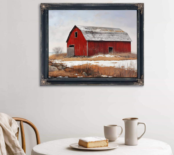 Bella Frye 24" x 18" / Unframed Framed Classic Red Barn On The Hill Art - Vintage Artwork Print