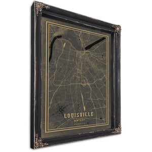 Bella Frye Home & Garden > Decor > Artwork 11 x 14 / Black Frame Framed Louisville Vintage Map - Ornate Embellishment Frame with Print