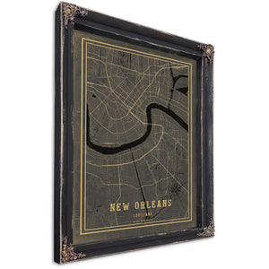 Bella Frye Home & Garden > Decor > Artwork 11 x 14 / Black Frame Framed New Orleans Vintage Map - Ornate Embellishment Frame with Print