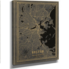 Bella Frye Home & Garden > Decor > Artwork 11 x 14 / Stretched Canvas Wrap Framed Boston Vintage Map - Ornate Embellishment Frame with Print