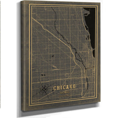 Framed Chicago Vintage Map - Ornate Embellishment Frame with Print — Stretched Canvas Print | Bella Frye
