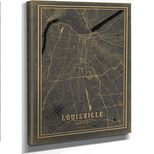 Bella Frye Home & Garden > Decor > Artwork 11 x 14 / Stretched Canvas Wrap Framed Louisville Vintage Map - Ornate Embellishment Frame with Print