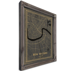Framed New Orleans Vintage Map - Ornate Embellishment Frame with Print — Stretched Canvas Print | Bella Frye