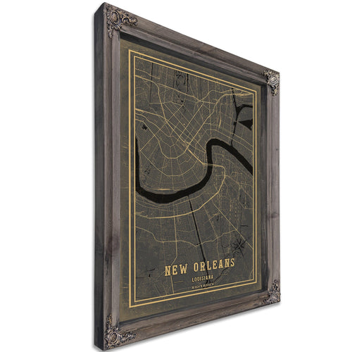Bella Frye Home & Garden > Decor > Artwork 11 x 14 / Stretched Canvas Wrap Framed New Orleans Vintage Map - Ornate Embellishment Frame with Print