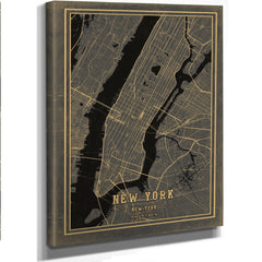 Framed New York Vintage Map - Ornate Embellishment Frame with Print — Stretched Canvas Print | Bella Frye